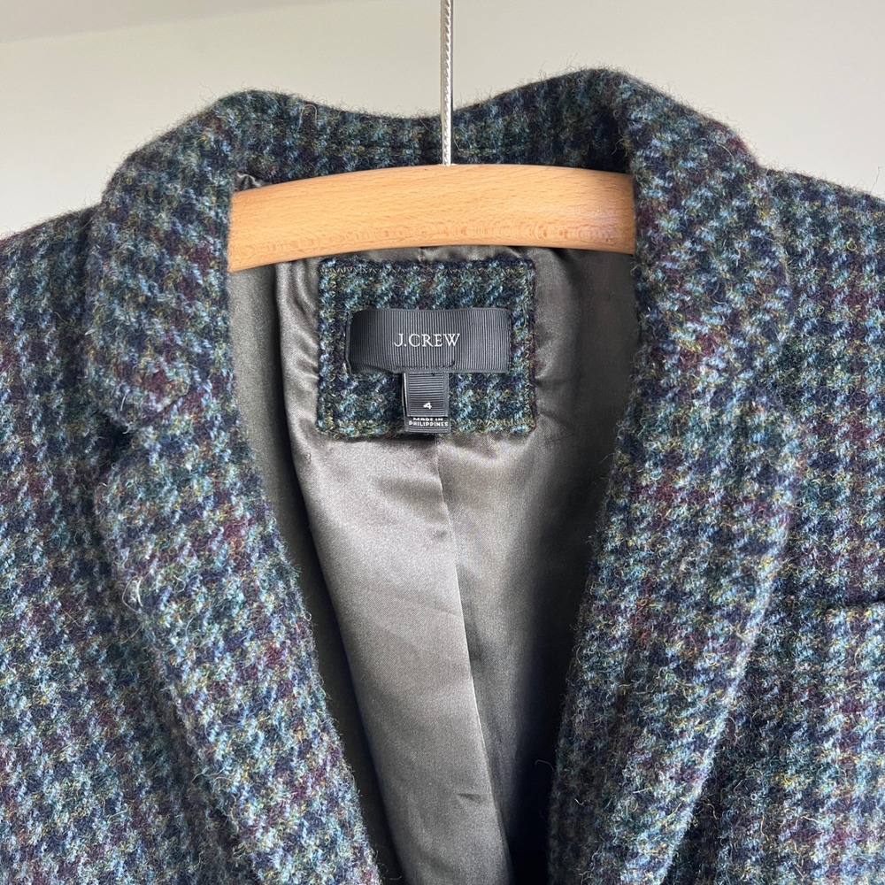 J.Crew Wool Blazer 4 Gray Houndstooth Tweed Jacket Professional Plaid Preppy - Picture 5 of 11